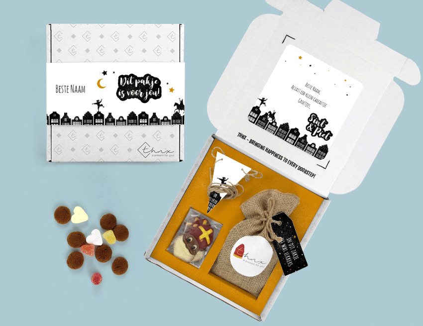 THNX Brievenbus cadeau Sinterklaas Sint En Piet Pakket Pepernoten Vlaggenlijn Chocolade