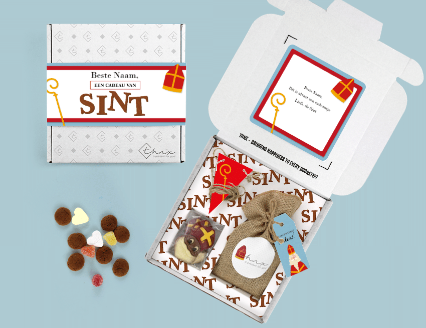 THNX Brievenbus Cadeau Sinterklaas Chocolade Snoep Pepernoten Vlaggenlijn