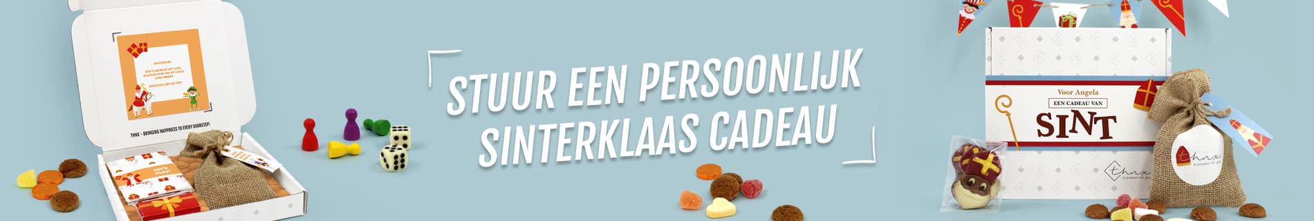 THNX Brievenbus cadeau Sinterklaas Pakjesavond Ganzenbord Spelpakket met Jute zak pepernoten en ander sinterklaassnoepgoed