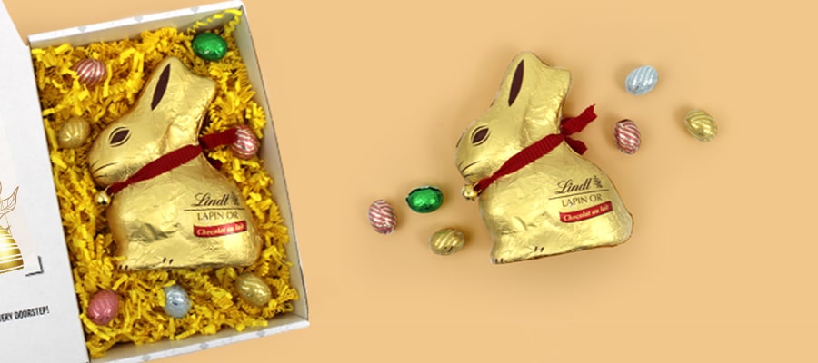 origineel paasgeschenk voor collega chocolade in de vorm van een paashaas