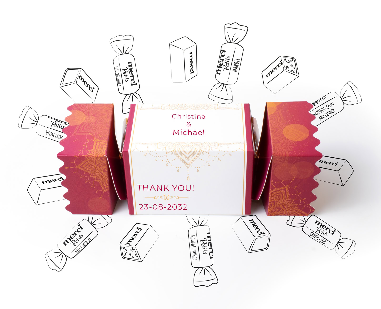 large personalised merci wedding gift box