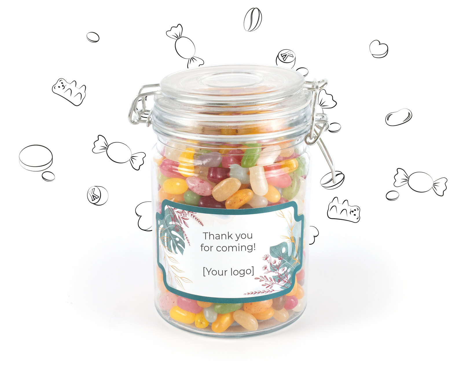 large candy jar with customisable sticker as a business gift
