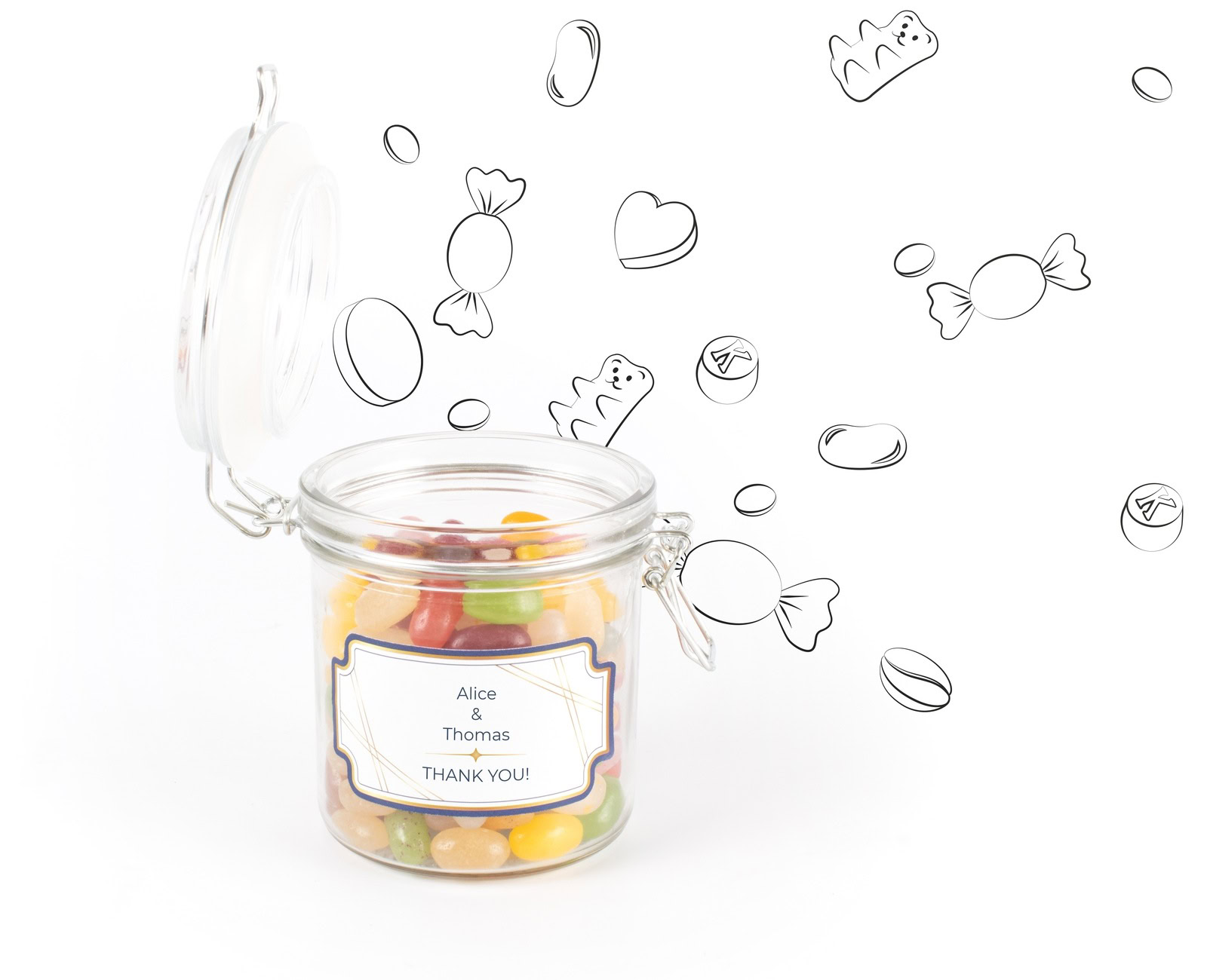 Medium candy jar with personalised label as a thank-you gift for Valentine's Day