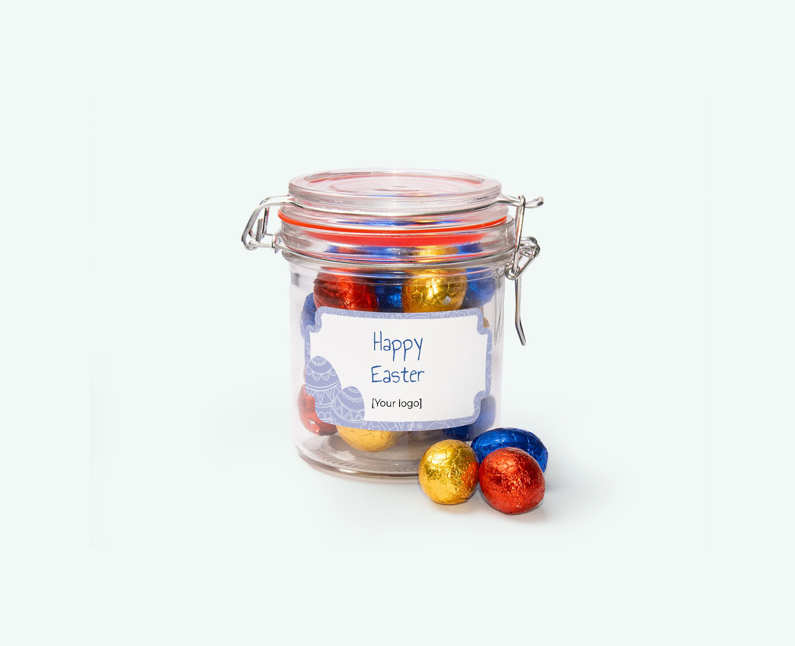 Medium personalised candy jar filled with Easter eggs for Easter
