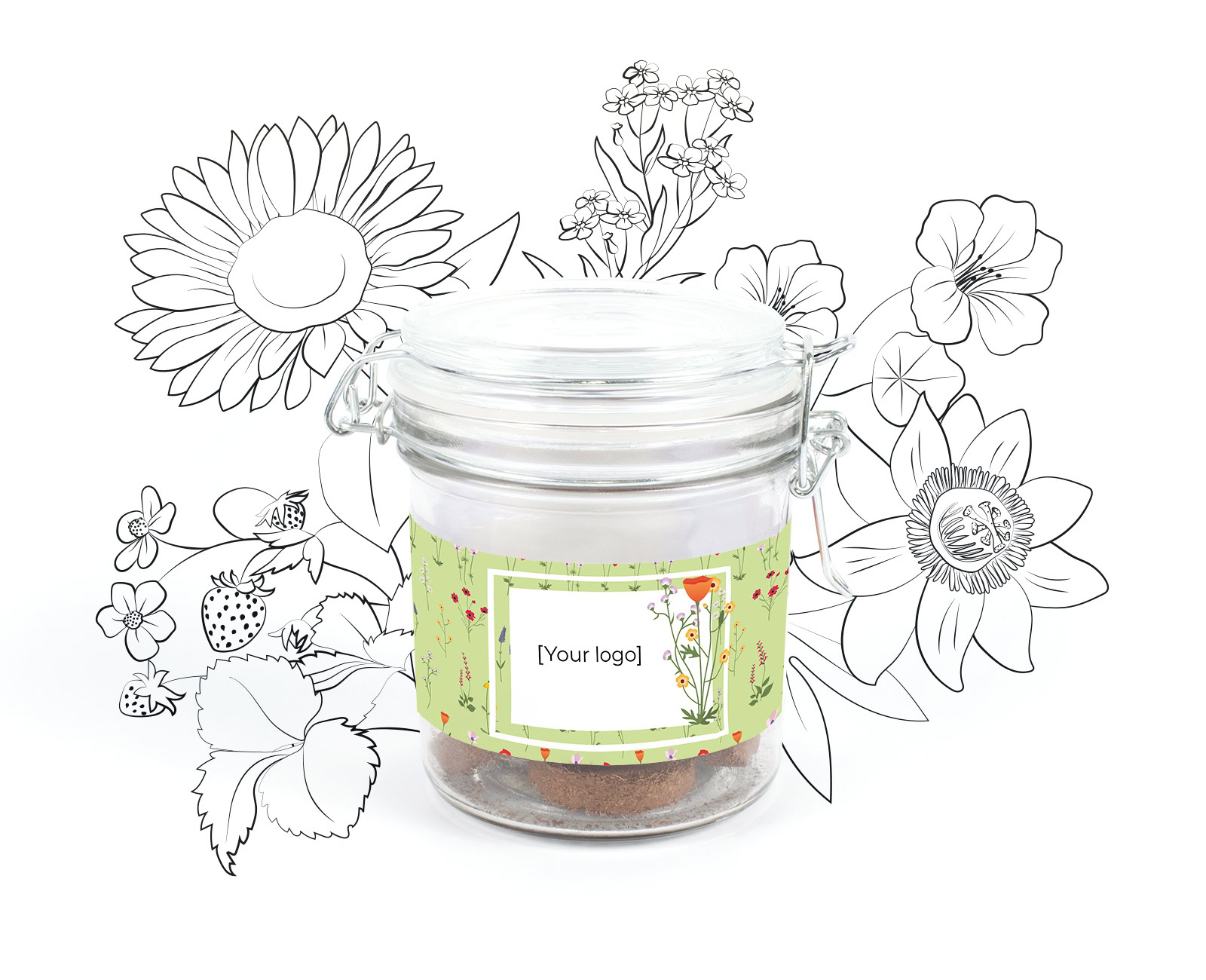 Weck jar green medium with flower seeds personalised thank you Easter