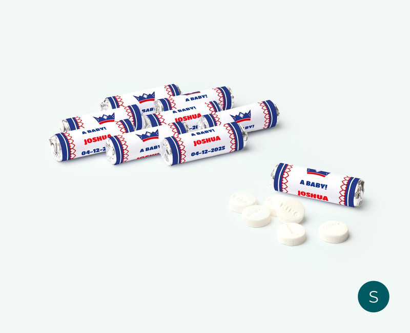 mini mint to be king peppermint roll with personalised label for a birth
