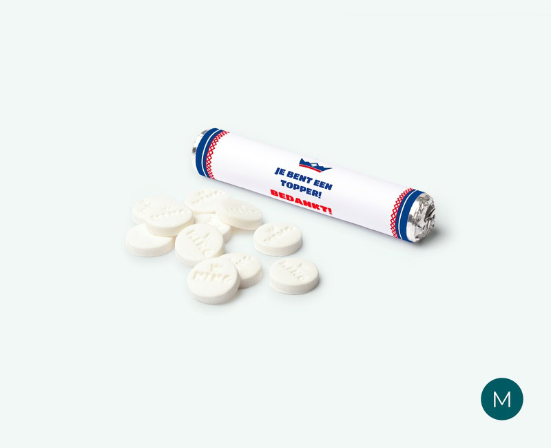 mint to be king pepermuntrol met gepersonaliseerd etiket voor een zakelijke giveaway