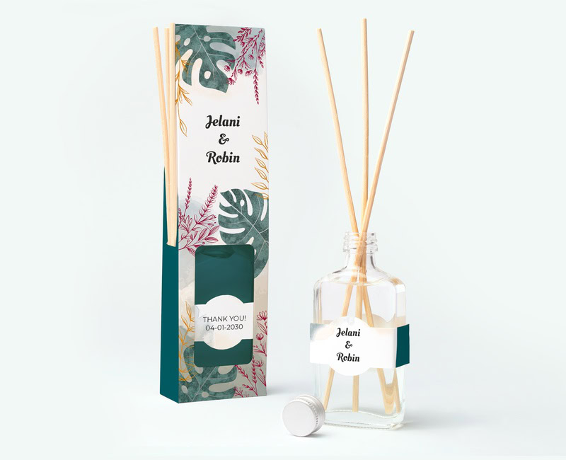 personalised fragrance sticks relaxed wedding thank yous