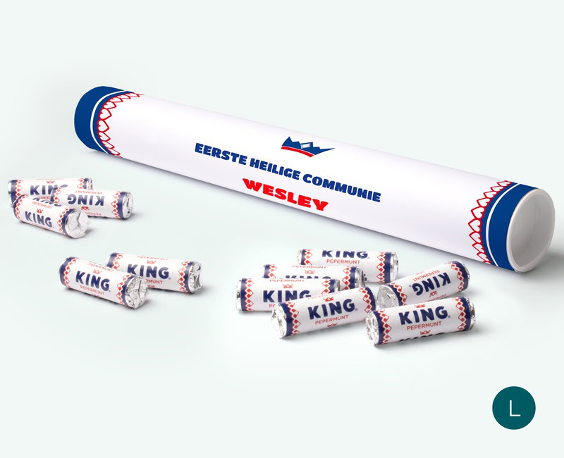mega mint to be king pepermuntrol met gepersonaliseerd etiket voor communie