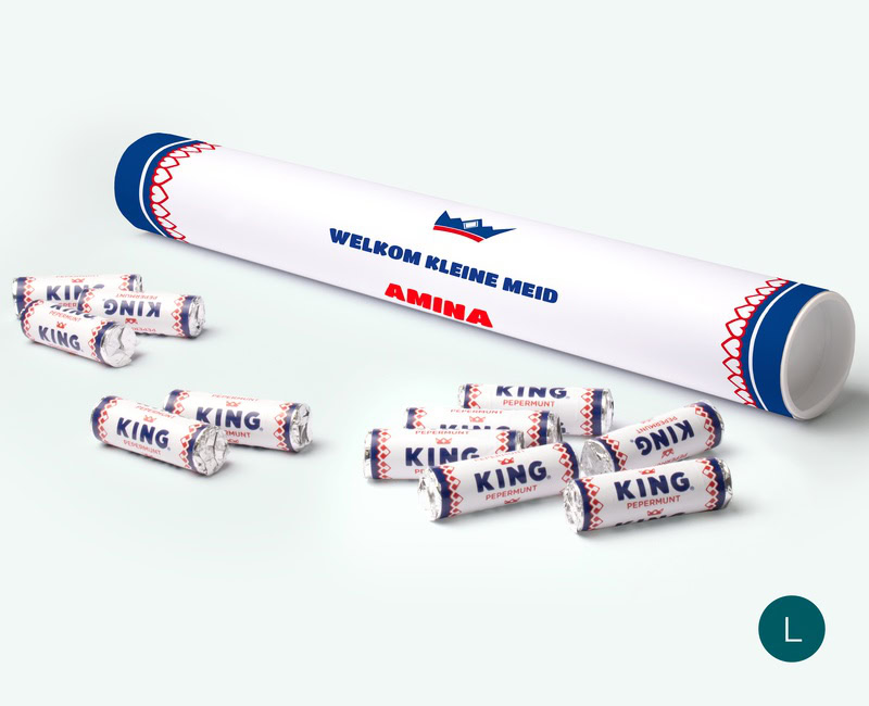 mega mint to be king pepermuntrol met gepersonaliseerd etiket voor een geboorte