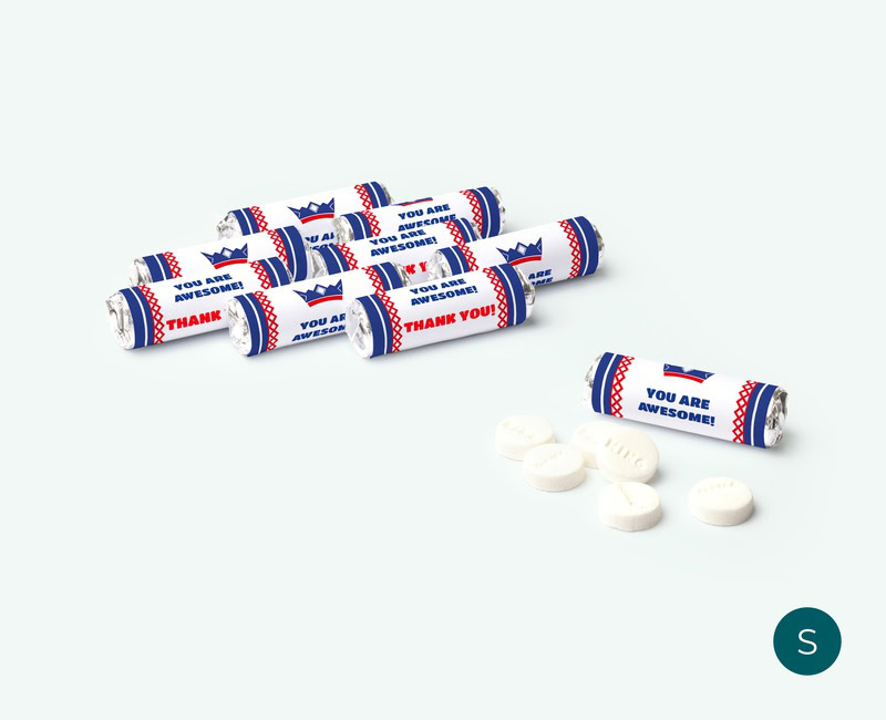 mini mint to be king peppermint roll with personalised label for corporate giveaway