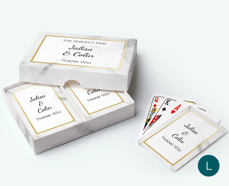 printed playing cards with personalised box for a wedding