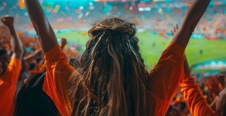 Juichende oranje supporter in een stadion