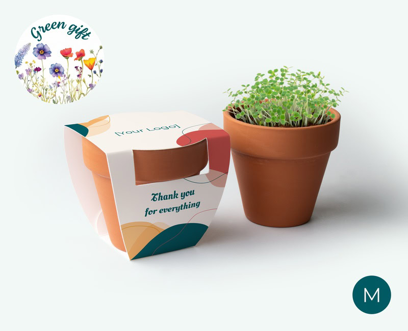 medium flower pot with corporate logo as a sustainable giveaway