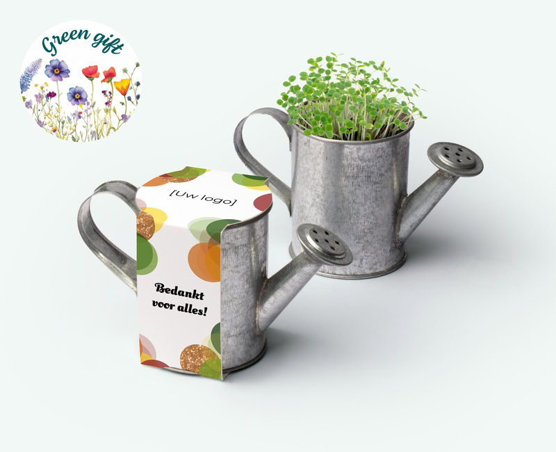 Mini watering can with your own design as a business thank-you gift