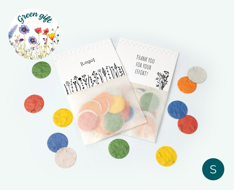 Flowerbags with growth confetti as a business giveaway