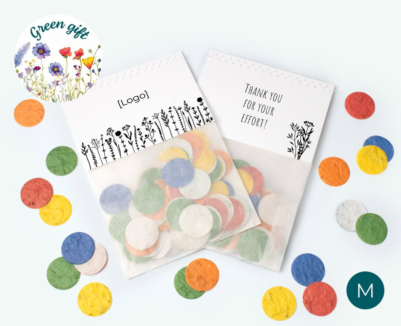 flower bags with growth confetti deployed as a business thank-you gift