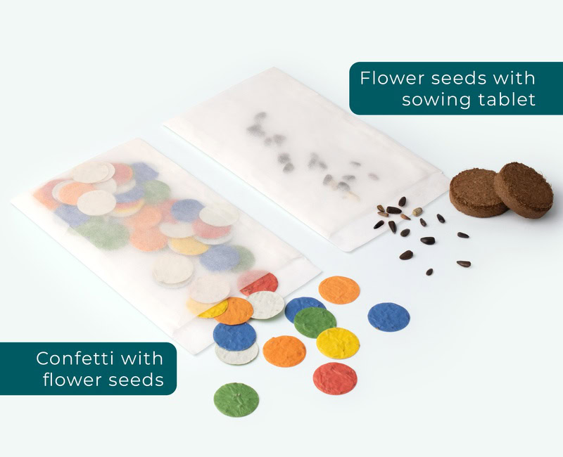 Sustainable flower bags and growth confetti deployed as business giveaway