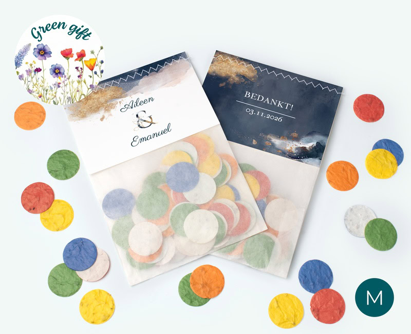unieke flowerbags met confetti als bedankje voor de bruiloftsgasten
