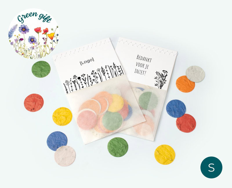 Flowerbags met groeiconfetti als zakelijke giveaway