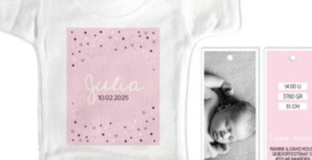 Mini tshirt geboortekaartje met roze en een foto