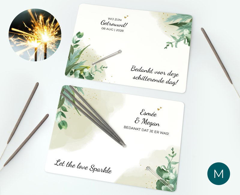 sterretjes bedankkaart als aandenken aan de bruiloft, met een uniek ontwerp en persoonlijke tekst.