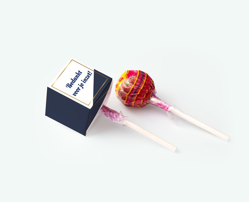 Printed lollipop box used as a business thank-you gift