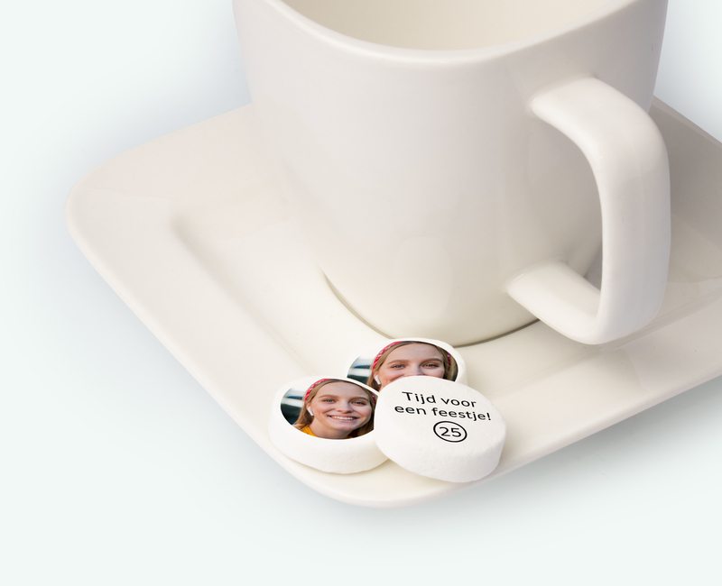 Printed peppermint with photo presented on a saucer