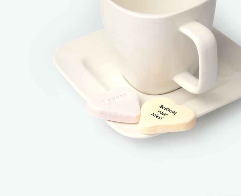 Printed fruit hearts pictured on a saucer used as a promotional thank-you gift
