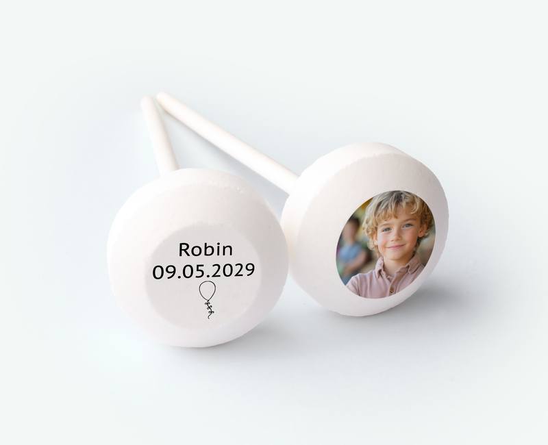 Bedrukte lolly met een foto ingezet als communiebedankje