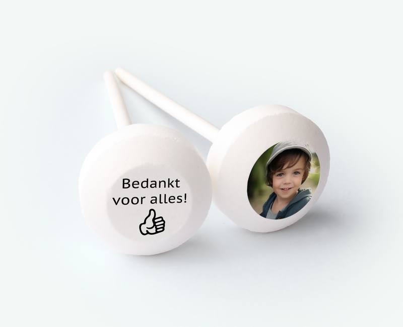 Printed lollipop with photo and text for a birthday as a thank-you gift