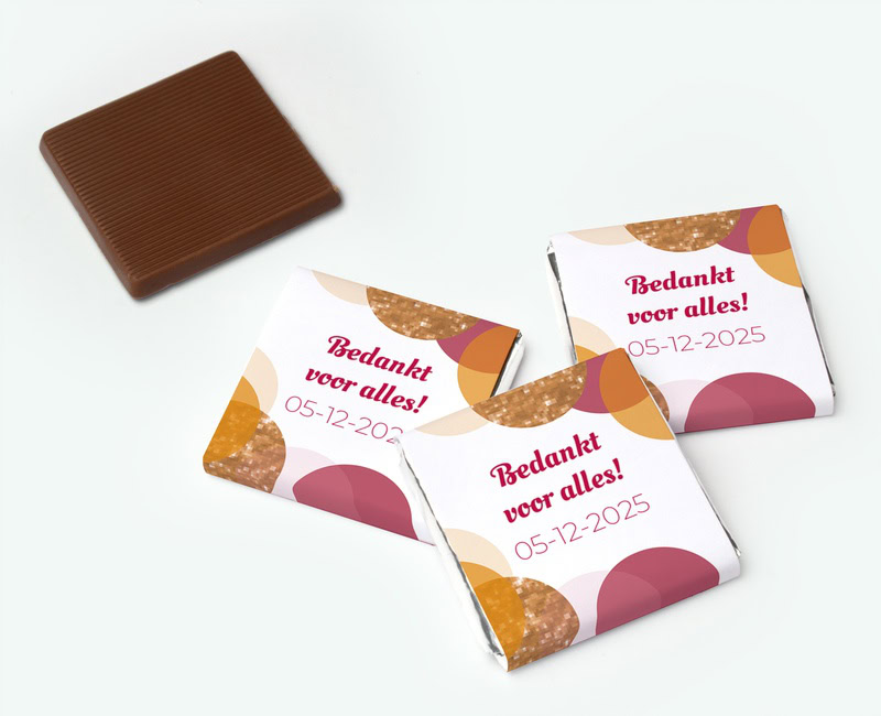 Printed mini chocolates with your own design used as thank-you gifts