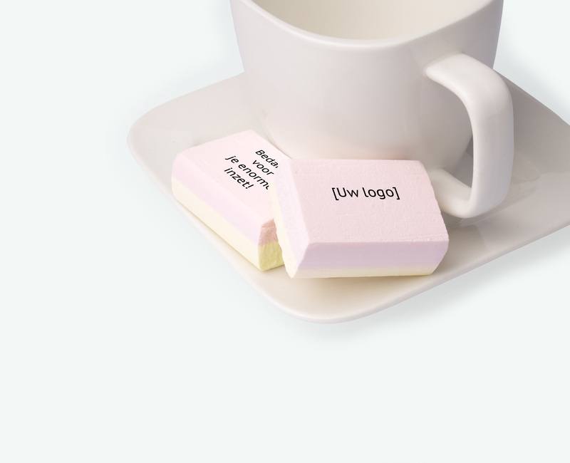 Printed foam blocks with logo on a saucer