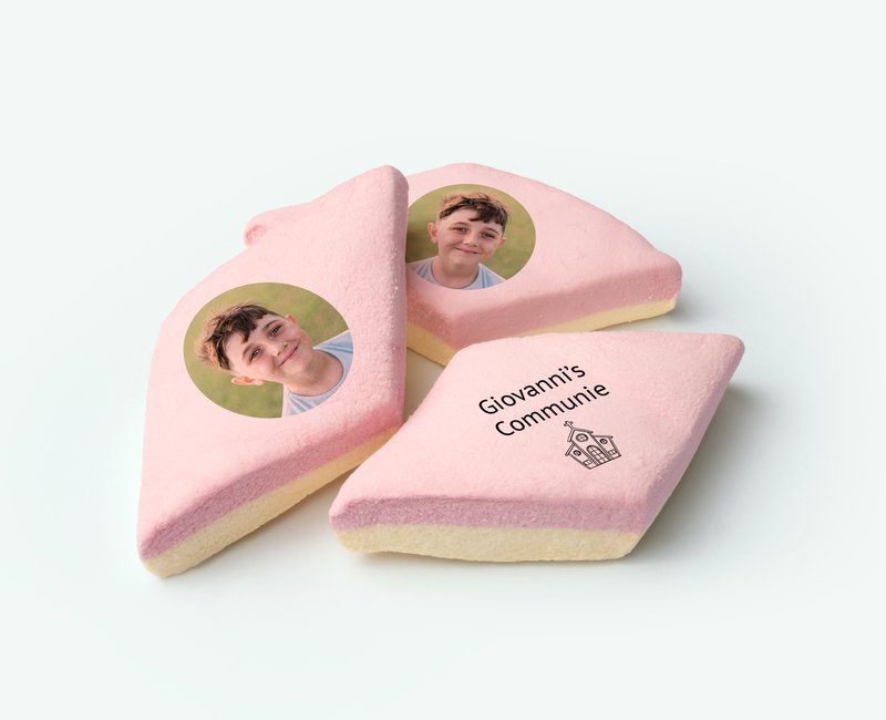 Bedrukte spekjes met foto als communiebedankje