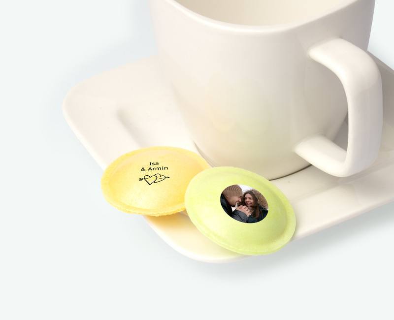 Printed UFO with text as a wedding thank you photographed on a saucer