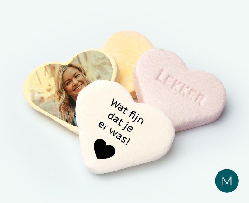 Printed fruit hearts with text and a photo as a thank-you gift