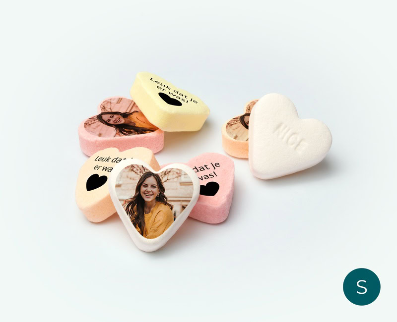 Printed mini fruit hearts with photo as a thank-you gift