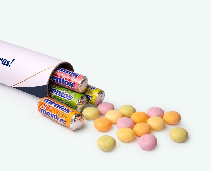 Mega mentos gevuld met kleine mentos als bedankje