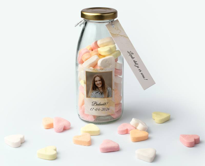 Milk bottle as a candy thank-you gift with text