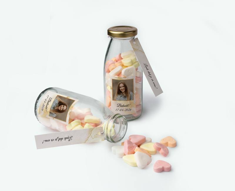 Milk bottle with candy as a personalised thank-you gift or just to give