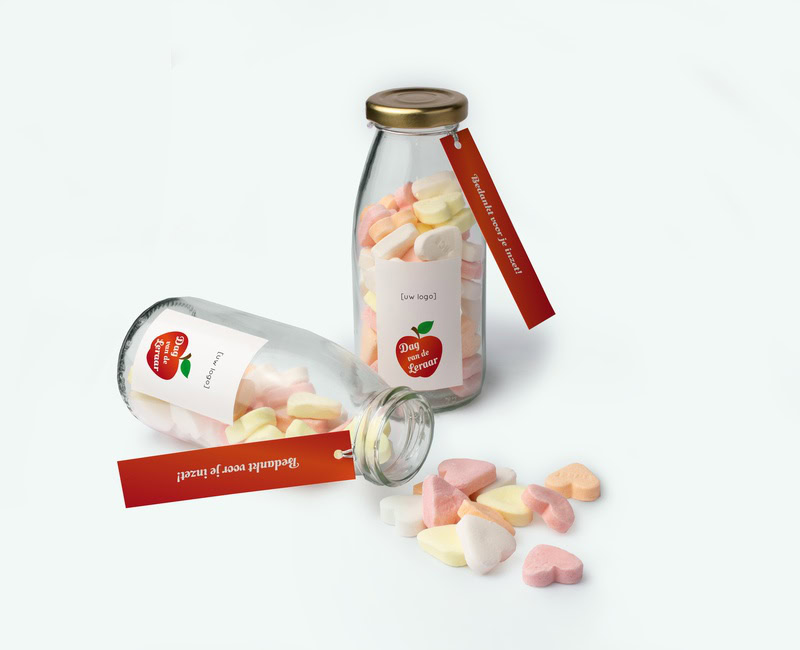 Milk bottle filled with candy as a business thank-you gift