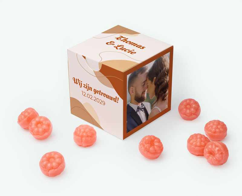 Printed box filled with sweets as a thank-you gift