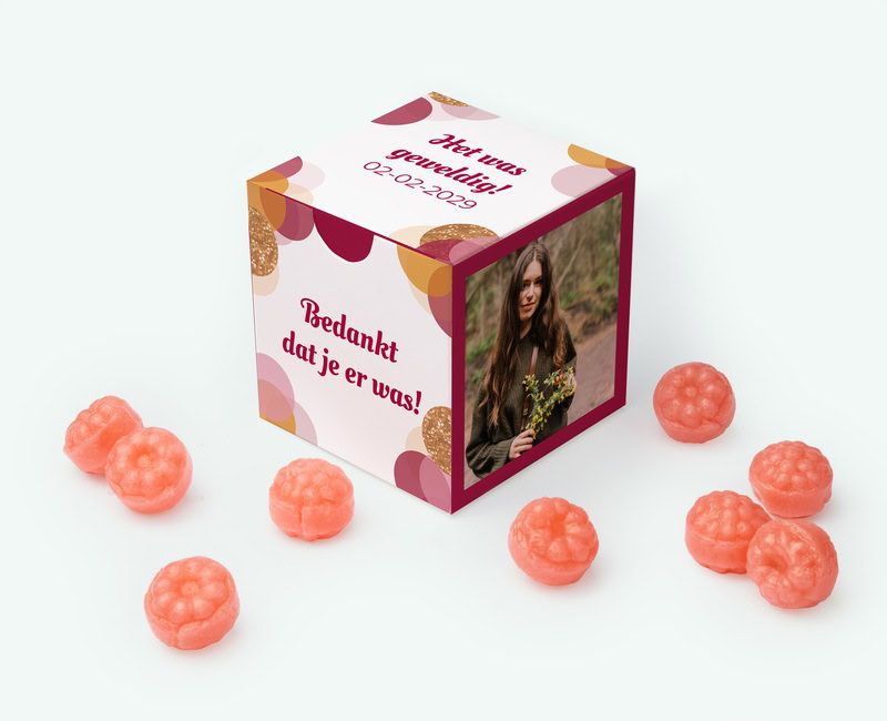 printed candy box used as a birthday thank-you gift