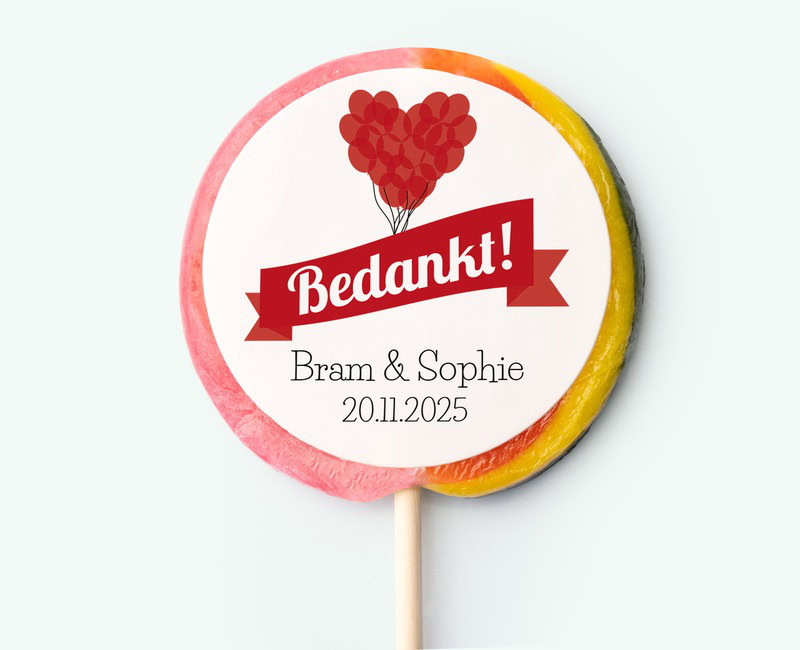 Lollipop with printed photo as wedding thank you