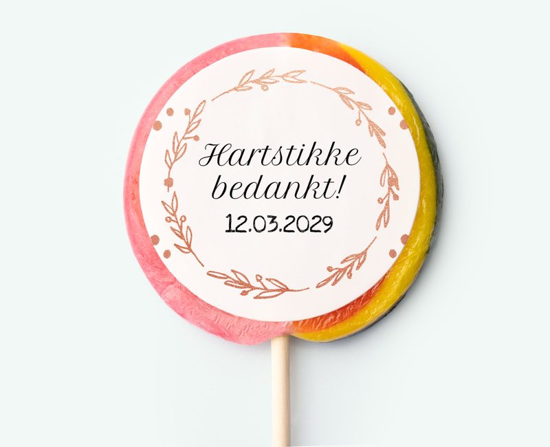 Printed lollipop with text and your own design used as a thank-you gift