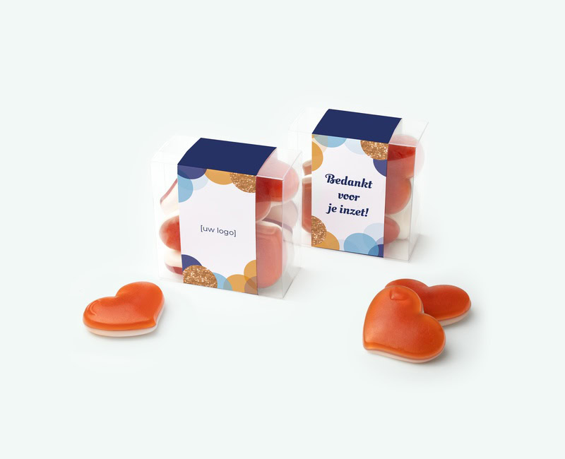 Small candy square thanks with logo deployed as a business thank-you gift