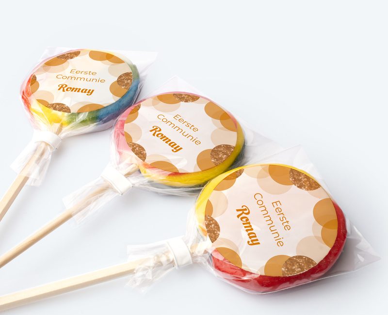 Lollipop as communion thanks with text