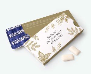 Chewing gum with text printing deployed as a thank-you gift