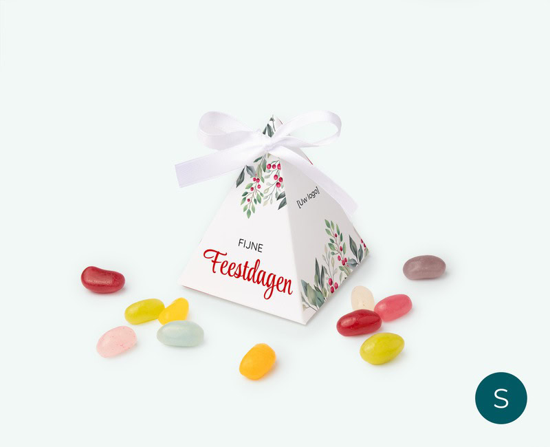 Small pyramid box filled with candy as a business thank-you gift