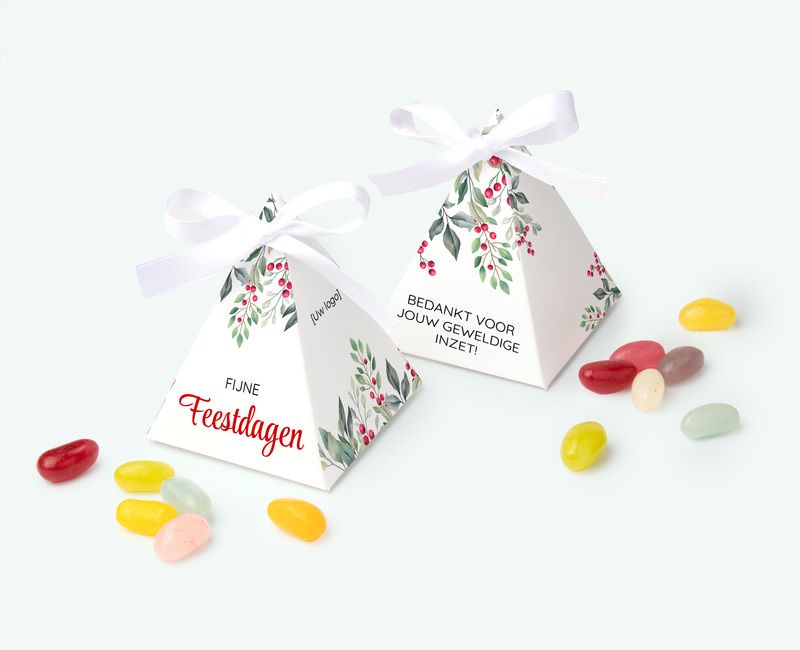 Filled pyramid-shaped candy thanks as a corporate gift